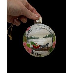 Vintage Kristy Christmas Tree Ornament Hand Painted Winter Sleigh Scene 1980